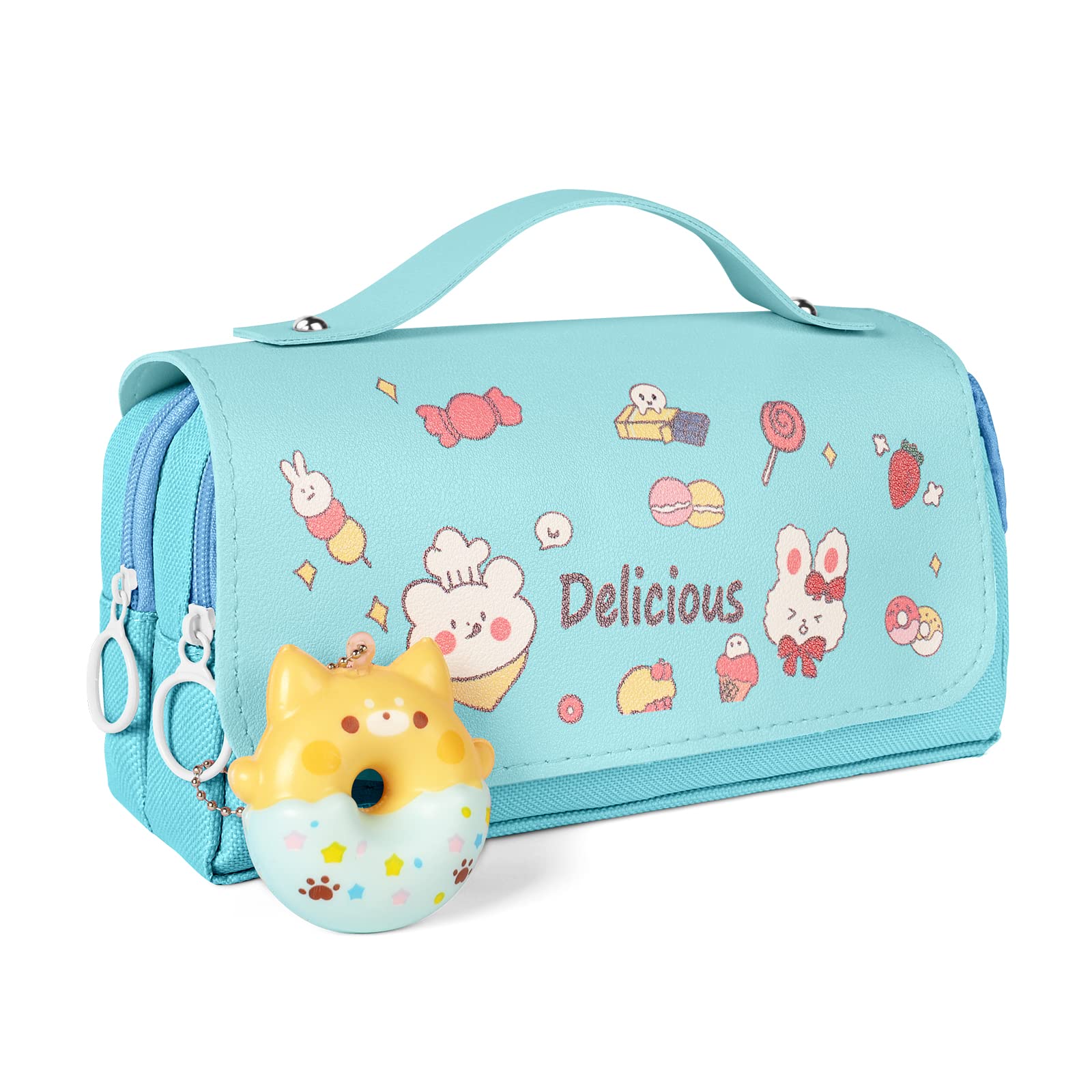 Vicloon Estuche Escolar,​Estuche de Lápices de Rosquilla, Estuche Escolar con 3 Compartimentos, Estuche con Solapa, para Niñas Niños Adolescentes Estudiantes Adultos(Azul)