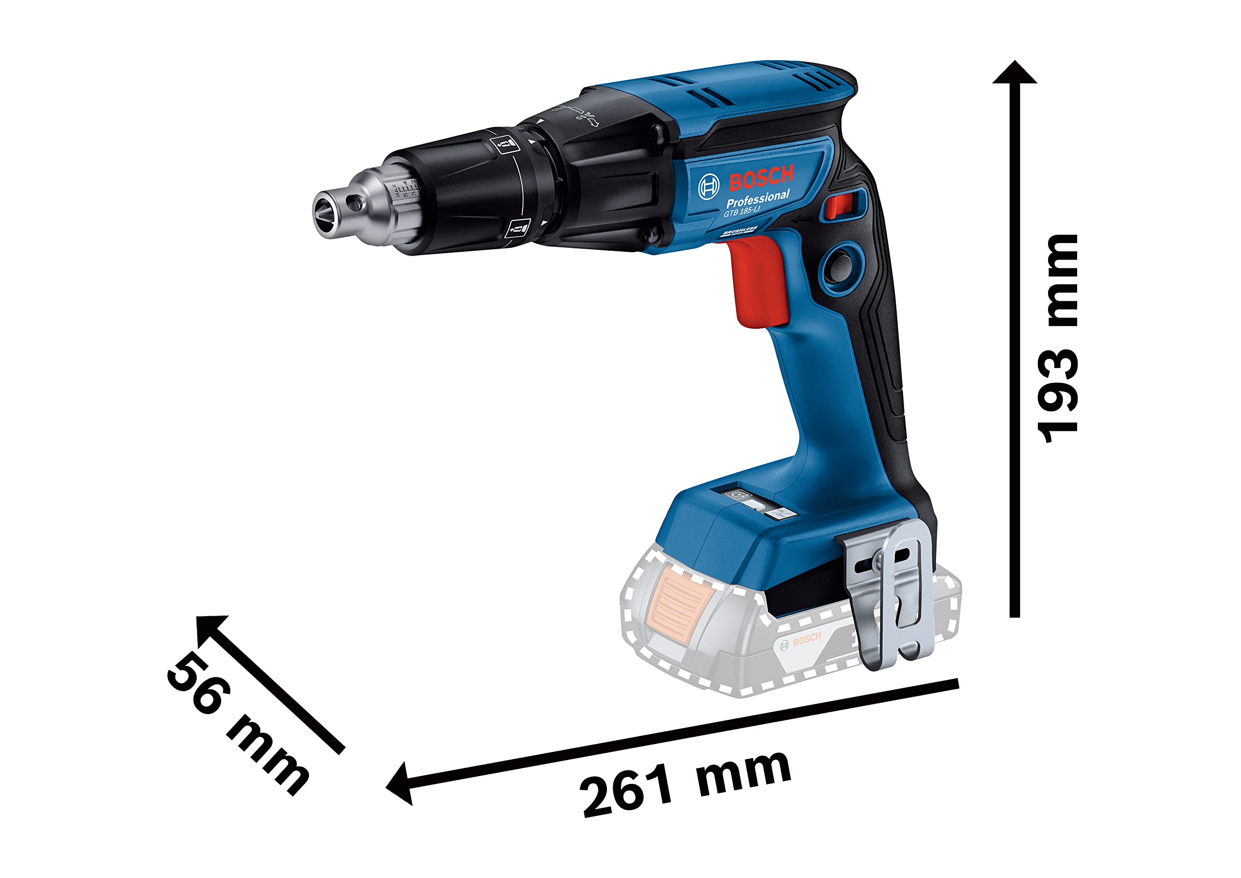 Bosch Professional system 18V: akumulatorowa wkrętarka do montażu suchej zabudowy GTB 185-LI (1 wkładka do wkrętaka, prędkość obrotowa bez obciążenia 0 – 4.500 min-1)