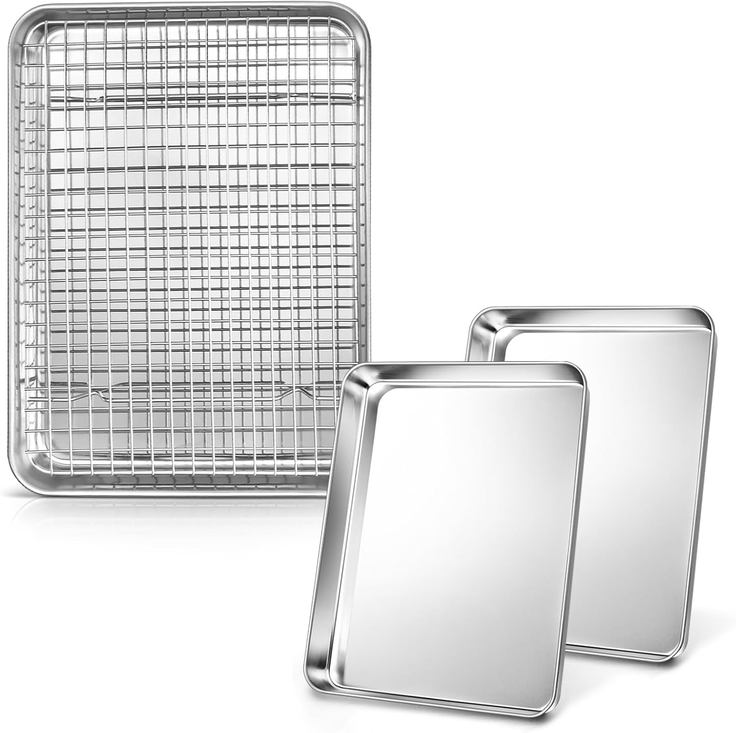 12.5 Inch Baking Sheet Pan with Cooling Rack Set & 16 Inch Baking Sheet Pan Set (2Pcs), Joyfair Stainless Steel Toaster Oven Tray Pans with Grid Racks, Stainless Steel Toaster Oven Tray Pans