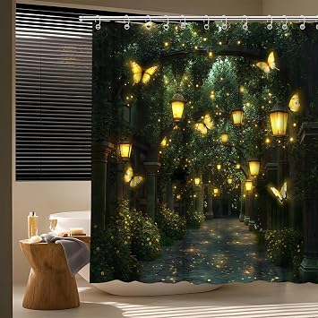 Fantasy Forest Garden Shower Curtain Fairy Enchanted Butterfly 70W x70L