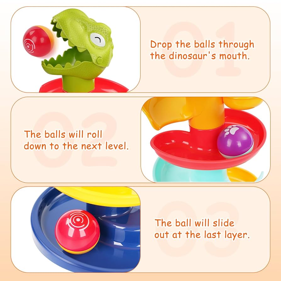 Dinosaur Ball Drop Toy For Toddlers 1-3 - Interactive Feeding Toy With Music & Sounds, Montessori Learning Gift For 1 Year Olds