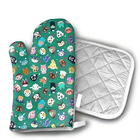 TMVFPYR Animal Crossing (2) Oven Mitts, Non-Slip Silicone Oven Mitts, Extra Long Kitchen Mitts, Heat Resistant to 500fahrenheit Degrees Kitchen Oven Gloves