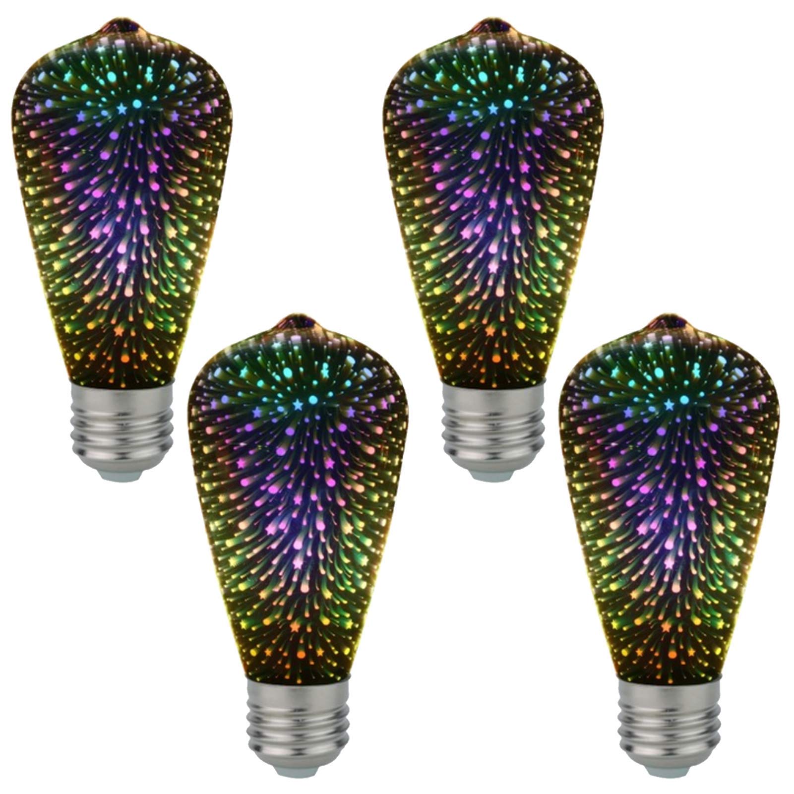 Pack 4 Bombillas LED Retro Edison, ST64 4W, Bombilla Filamento Fuegos Artificiales, 400 Lúmenes, Bombilla Decorativa, Portalámparas Mediano, Bombilla Decorativa Retro Colorida, Cálido