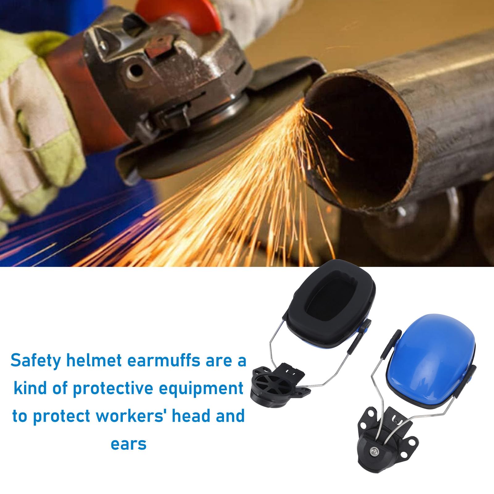 Helmet Ear Muff, Noise Reduction Earmuff Hearing Protection Sound Blocking Earmuff for Working Woodworking, Construction Site, Adaptors (Blue)