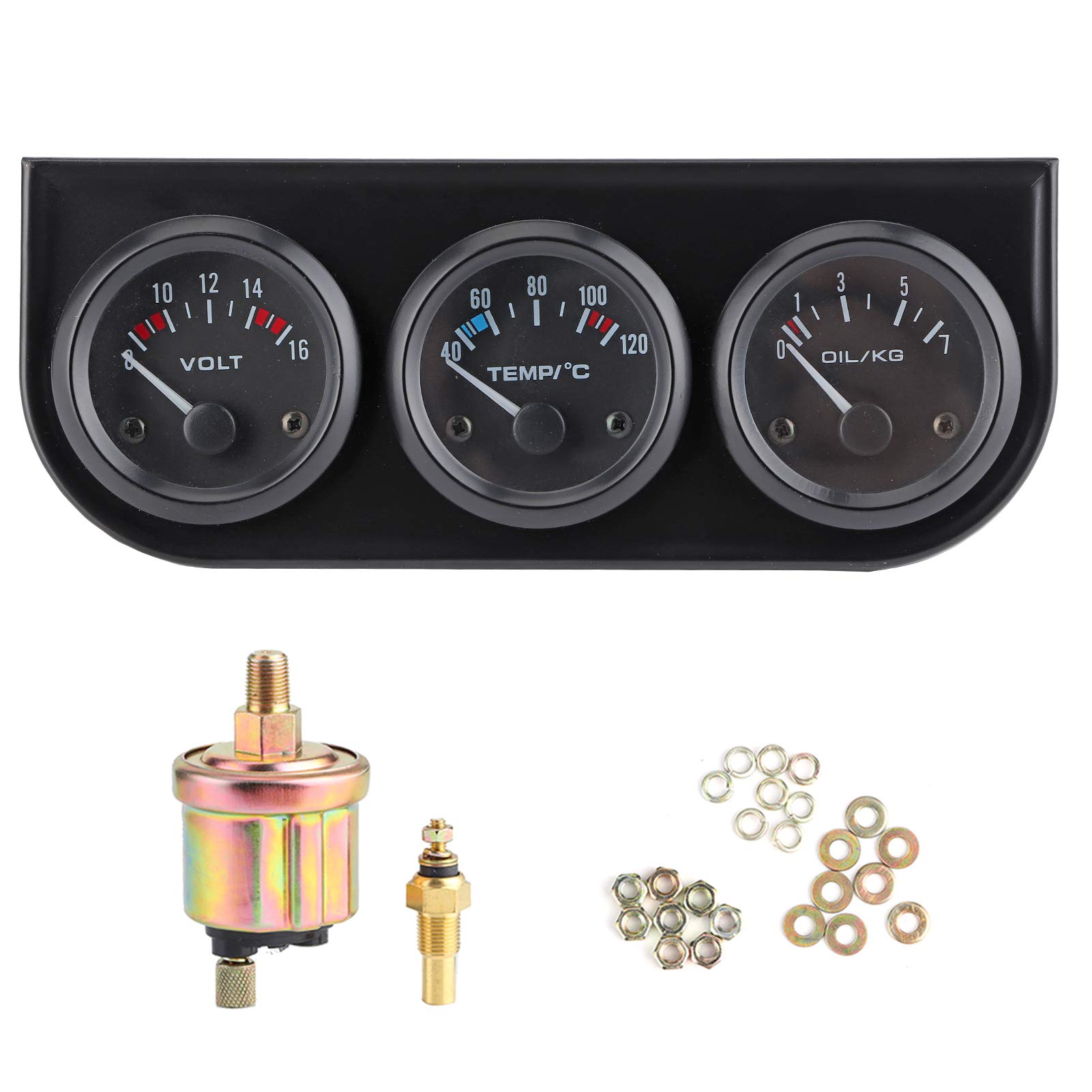 Uniwersalny zestaw manometrów samochodowych 3 w 1 12 V, czarny metal, 52 mm, 2 cale, woltomierz, wskaźnik ciśnienia oleju dla entuzjastów motoryzacji