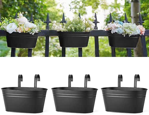 Dahey 10.5 Inch Metal Iron Hanging Flower Pots for Railing