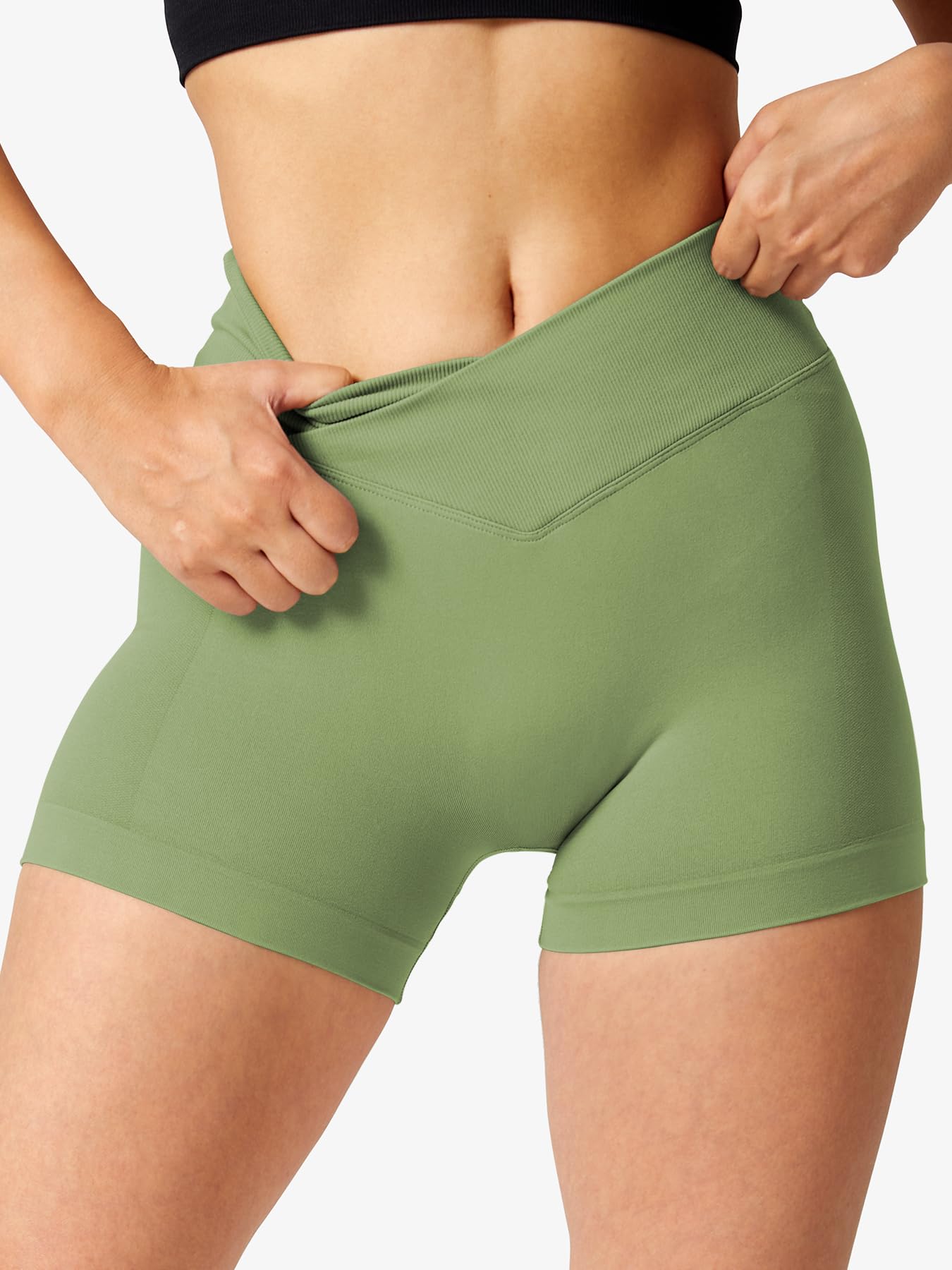 Pantalones cortos de entrenamiento para mujer, 3.5 pulgadas, sin costuras, cintura cruzada, para gimnasio, amplificar el impacto — view 6
