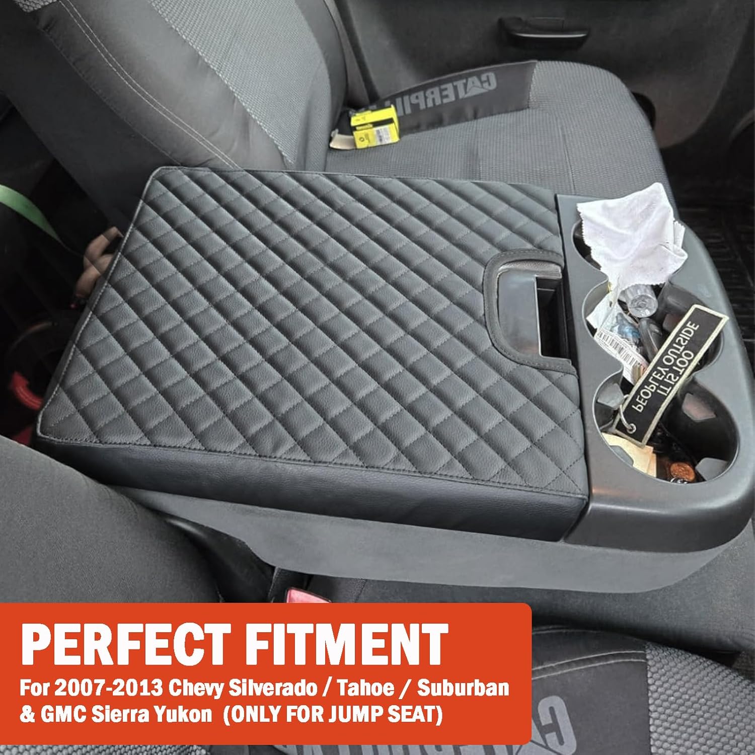 Center Console Cover for Chevy Silverado/GMC Sierra/Tahoe Yukon Suburban 2007-2013 Jump Seat, Scratch Resistance Middle Console Cover Vinyl Leather Trim Accessories (Jump Seat Only)