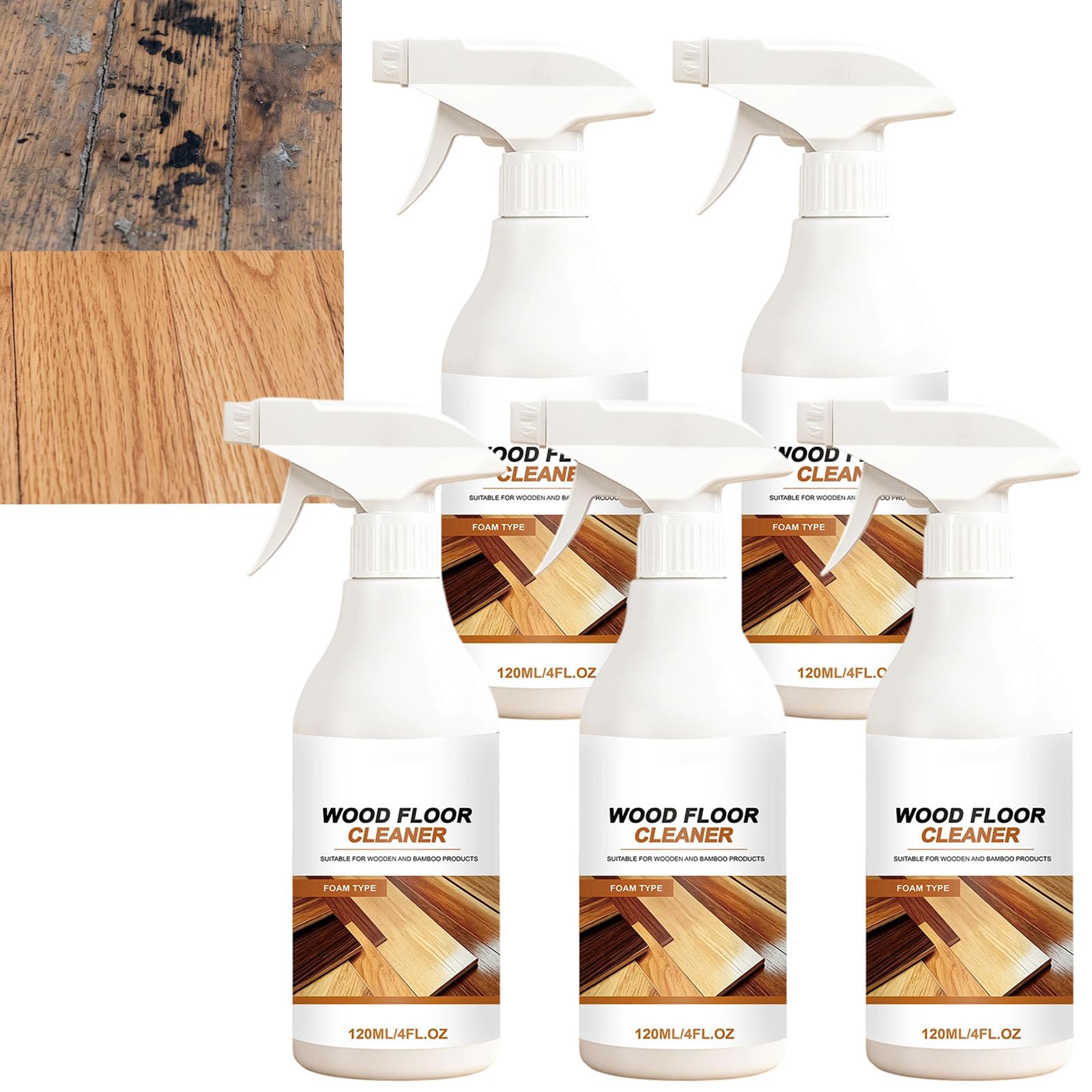 Limpiador de suelos, limpiador de suelos de madera dura, spray de limpieza de suelos para suelos de madera dura y laminados, sin enjuague, sin residuos, fórmula de secado rápido para el hogar (5