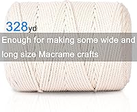 Vista 3 de Cuerda de macramé 5 mm x 328 yardas, cuerda de macramé de algodón natural - 4 hilos de cuerda de algodón trenzada para colgar en la pared, ganchos