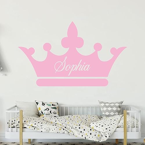 Miniatura 2 de Nombre personalizado con corona de pared, calcomanía de vinilo personalizada con nombre para niños y niñas, dormitorio, sala de estar, decoración de