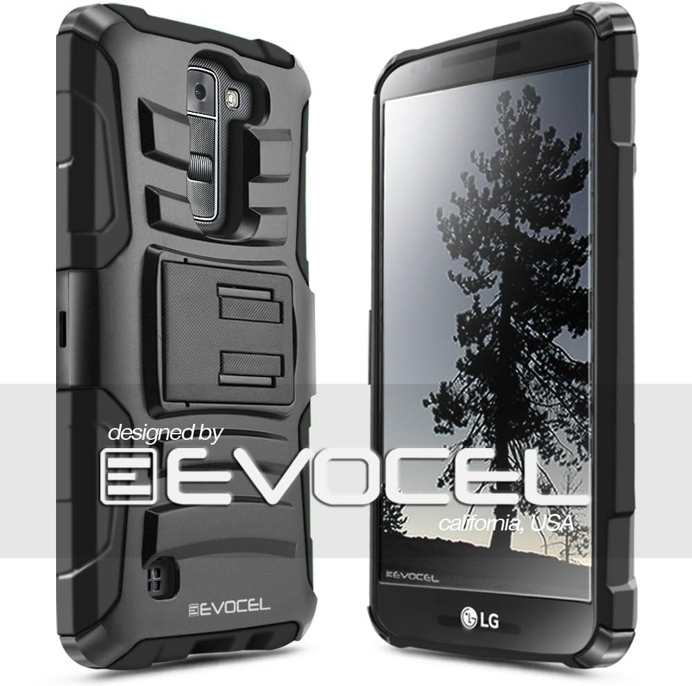 Evocel Generation Series Phone Case Compatible with LG K7, LG Tribute 5, LG Escape 3, LG K8 with HD Screen Protector and Belt Clip Holster, Black