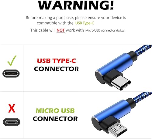 Miniatura 2 de Cable USB tipo C de ángulo recto extra largo (2 unidades de 10 pies) cargador rápido USB A a USB C para Samsung Galaxy S22 Ultra S21 Plus S20 FE S10