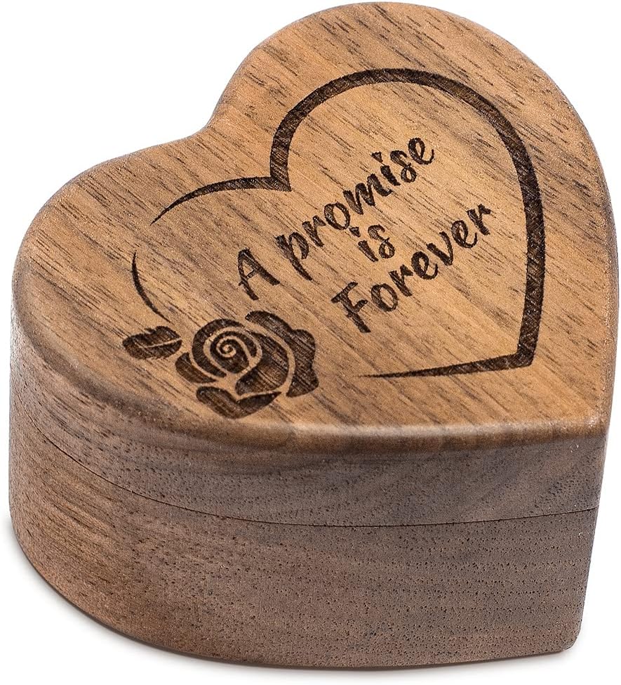 Engagement Proposal Ring Box Secret Slim Hidden Wooden Heart Shaped Engraved Case Ring Bearer Box Holder for Wedding Ceremony, Commemoration Day (A Promise Is Forever) - Image 2