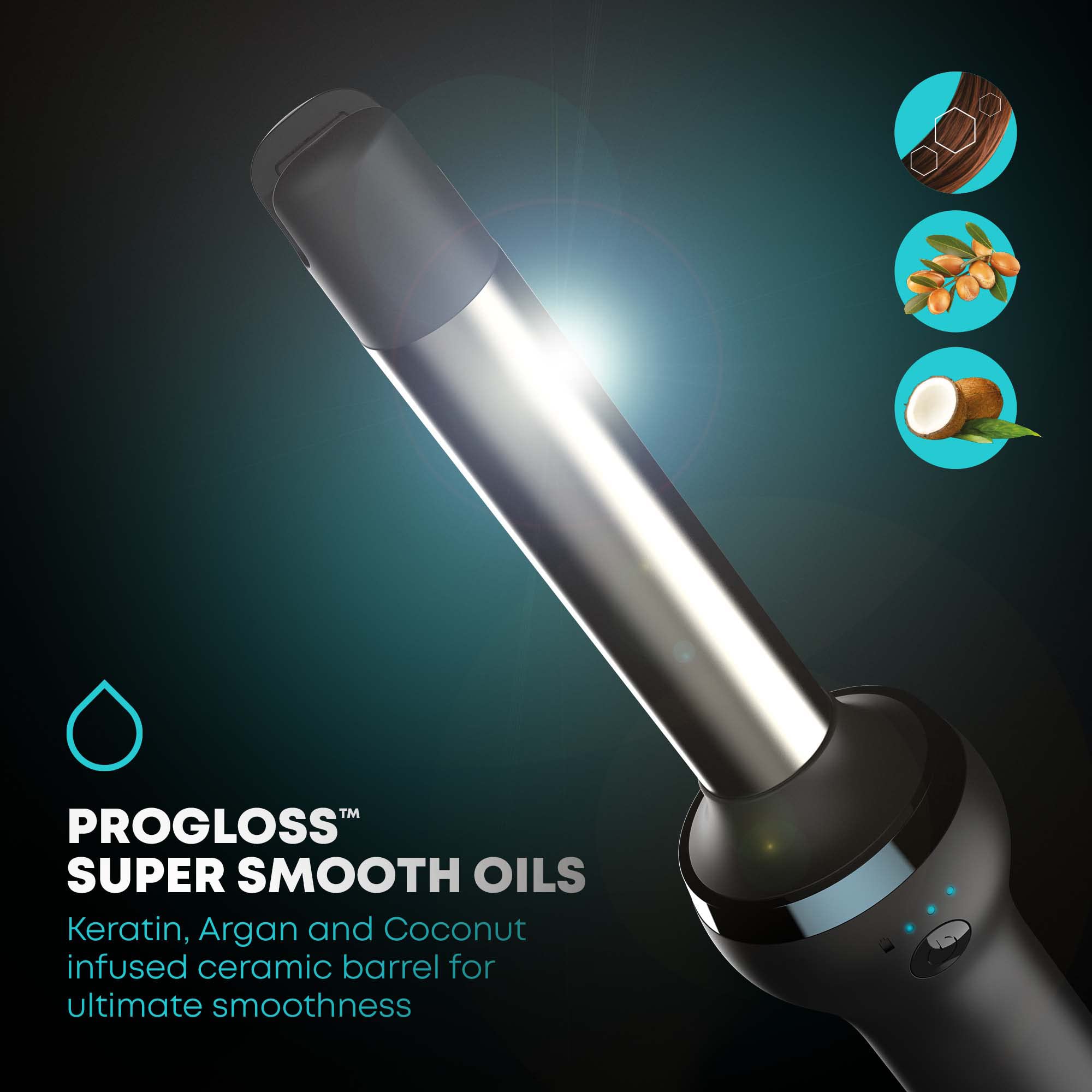REVAMP iGen Progloss kabelloser Keramik-Lockenstab – Mühelos perfekte Locken, variable Temperatureinstellung, mit Progloss-Ölen angereicherter 25-mm-Keramikstab, hitzebeständige Hülse enthalten