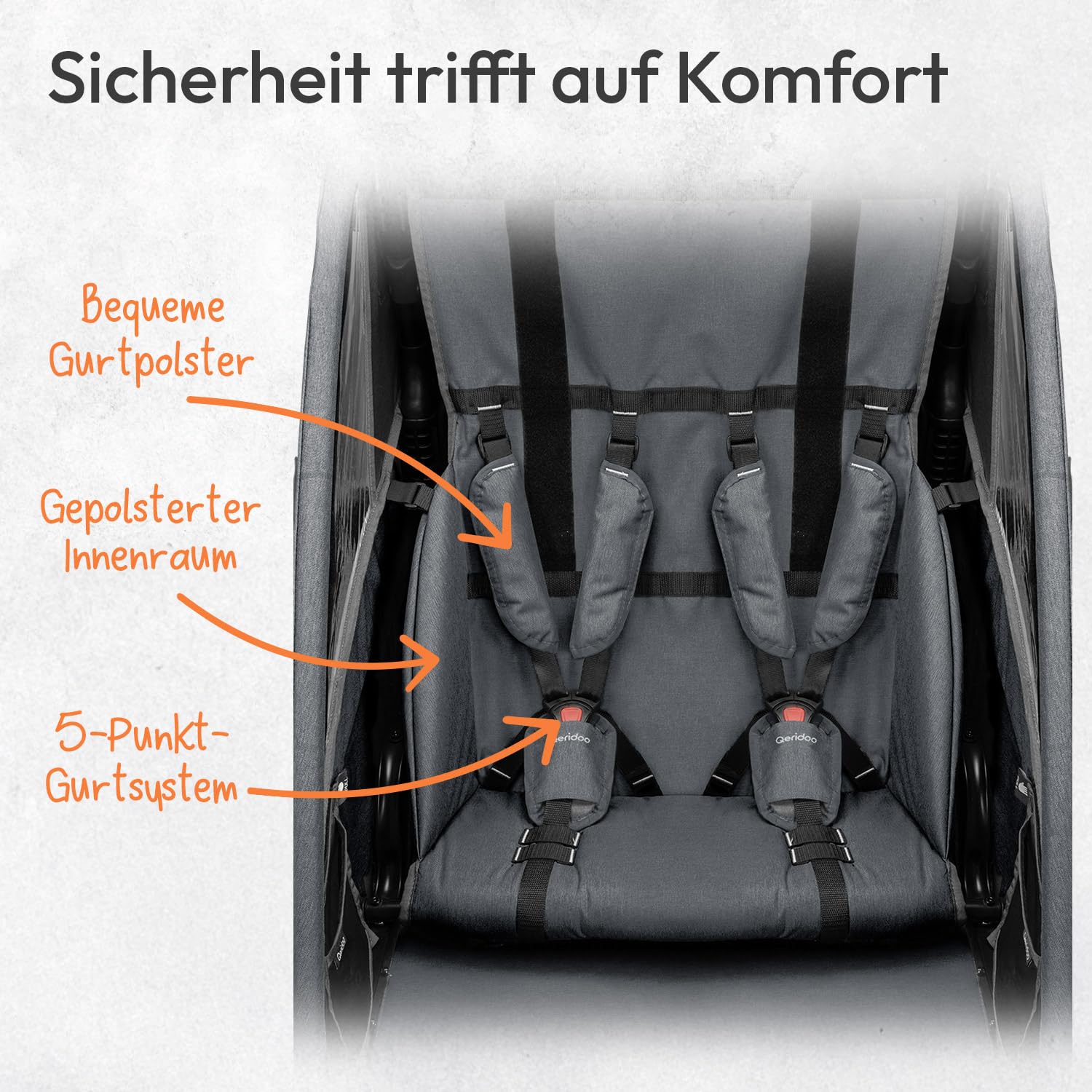 Qeridoo QUPA 2 | Fahrradanhänger 2 Kinder | Kinder Fahrradanhänger mit Blattfederung & Handparkbremse | Jogger Kinderwagen | Kinderfahrradanhänger klappbar | Fahrrad Anhänger