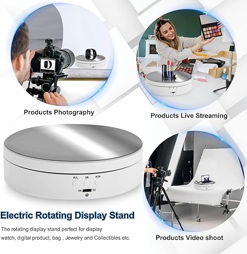 Miniatura 9 de Foleto Soporte de exhibición giratorio, soporte motorizado de 360 grados para productos de fotografía y espectáculos, con cable de alimentación USB,