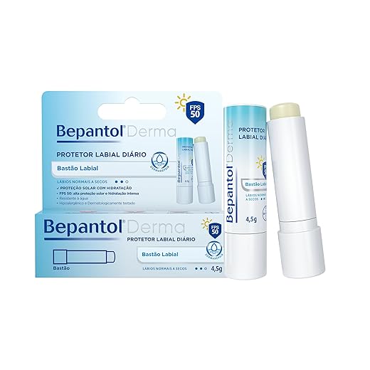 Bepantol Derma Protetor Labial Diário, Hidratante Labial FPS 50, Lábios Normais a Secos, 4,5g