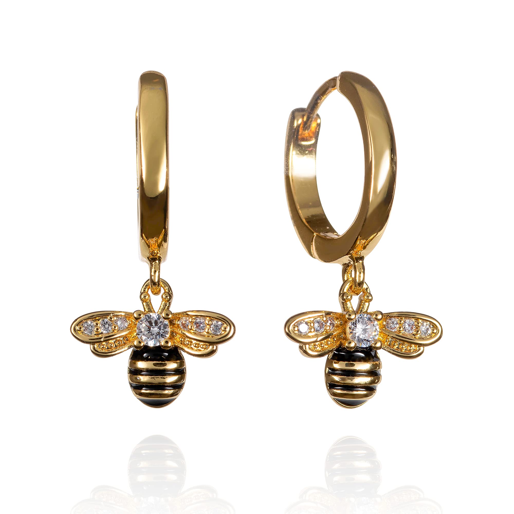 namana Bonitos aretes de aro de abejorro para mujeres y niñas, aretes de aro de plata 925 para mujer con dijes de abejorro, Plata de ley, Circonia cúbica