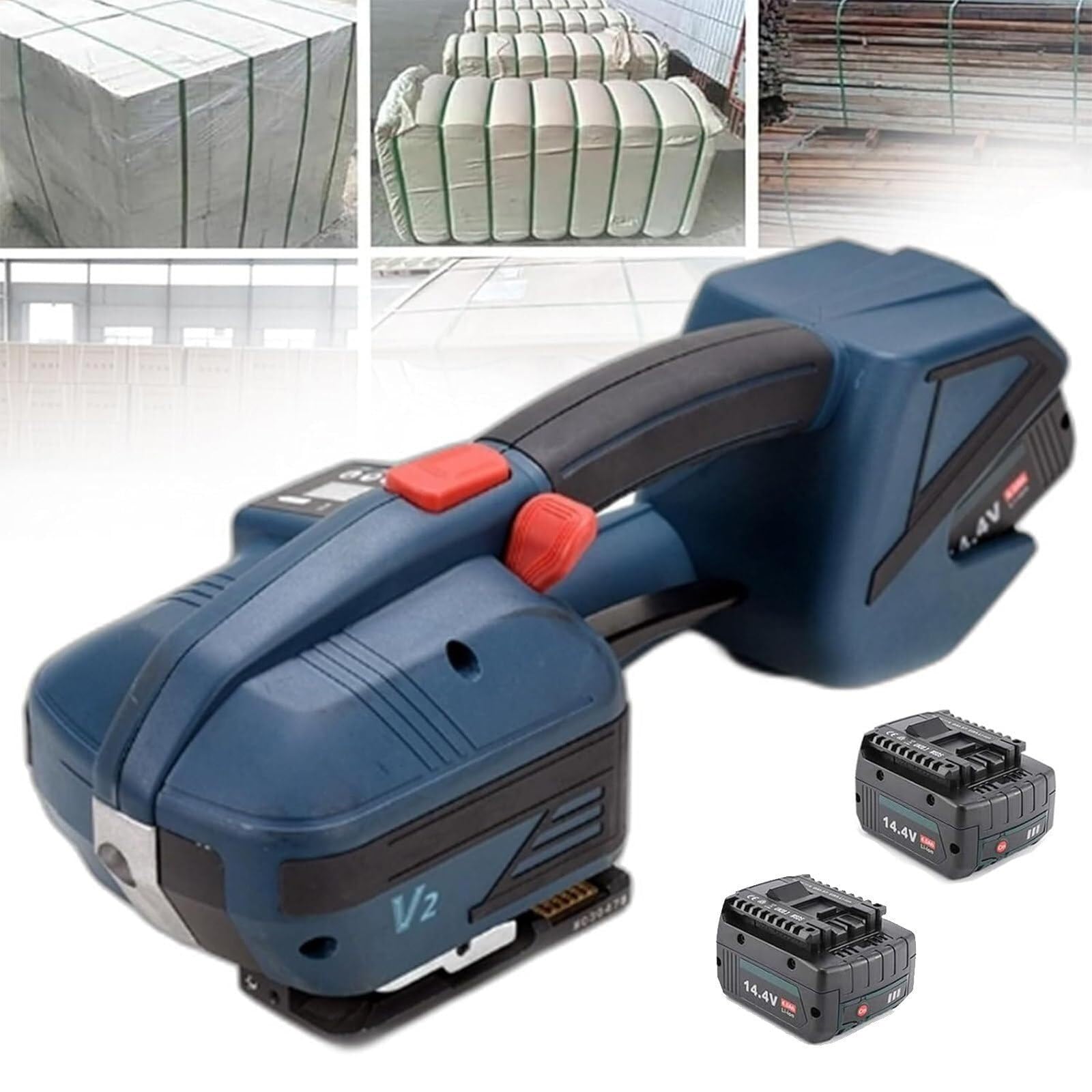 UMJIGF Electric Strapping Machine, with Digital Display, 4000mAh Battery, 900-3200N Binding Force Adjustable, for PP/PET Plastic Steel Belt,2 Batteries