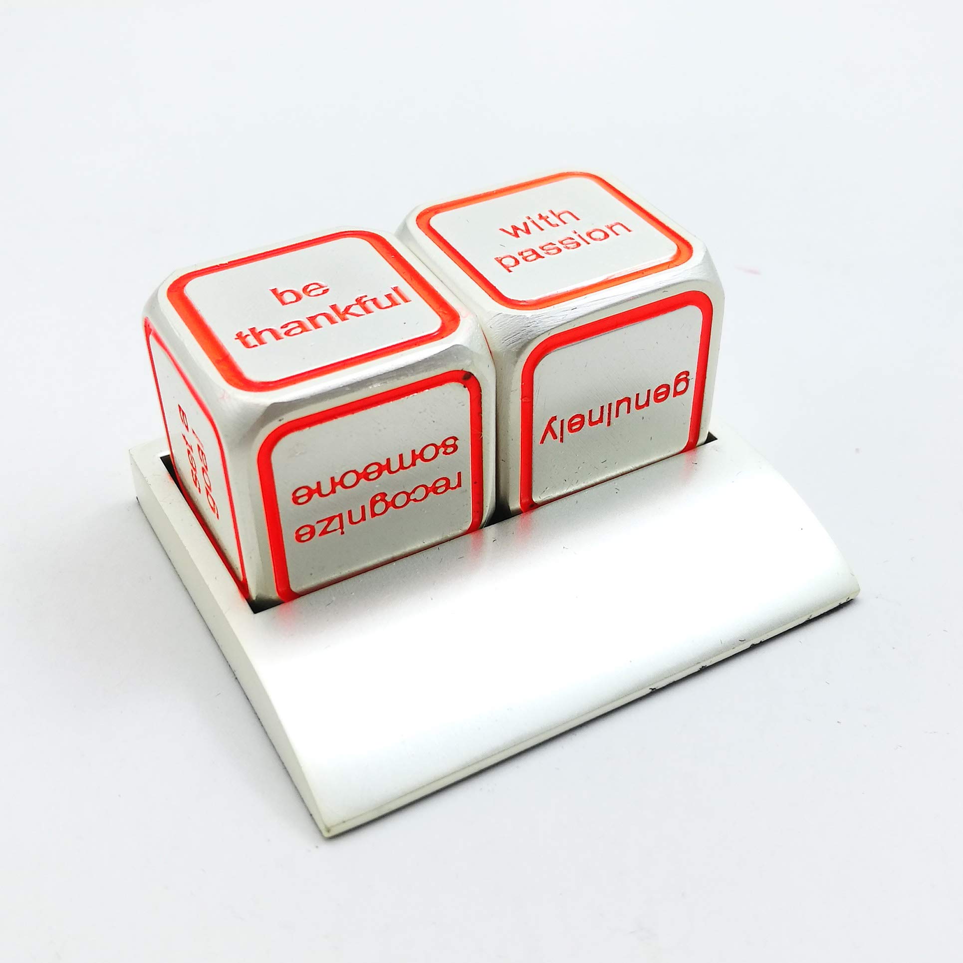 Bescon Promotional Motivational Solid Metallic Dice Set, 2pcs Motivational Desktop Metal Dice Set One Inch D6, Matt Silver Effect with Bright Orange Painting