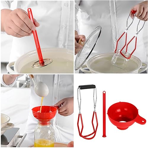 Miniatura 3 de Canning Essentials Kit ZZLZX - 1 embudo de enlatado de boca ancha roja con tapa magnética, kit de pinzas para conservas, tarros de conserva,