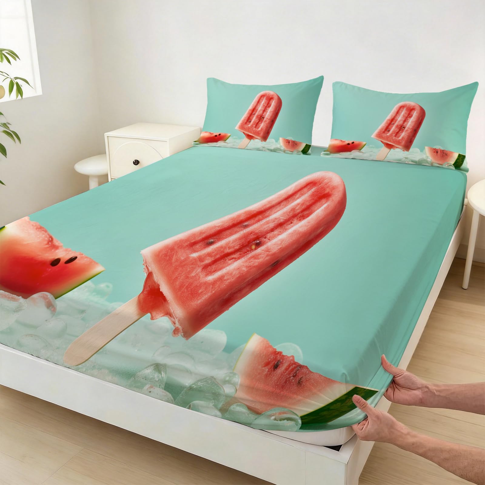 Sábana Bajera Ajustable 180 x 200 Helado de Sandía Tema de Verano
