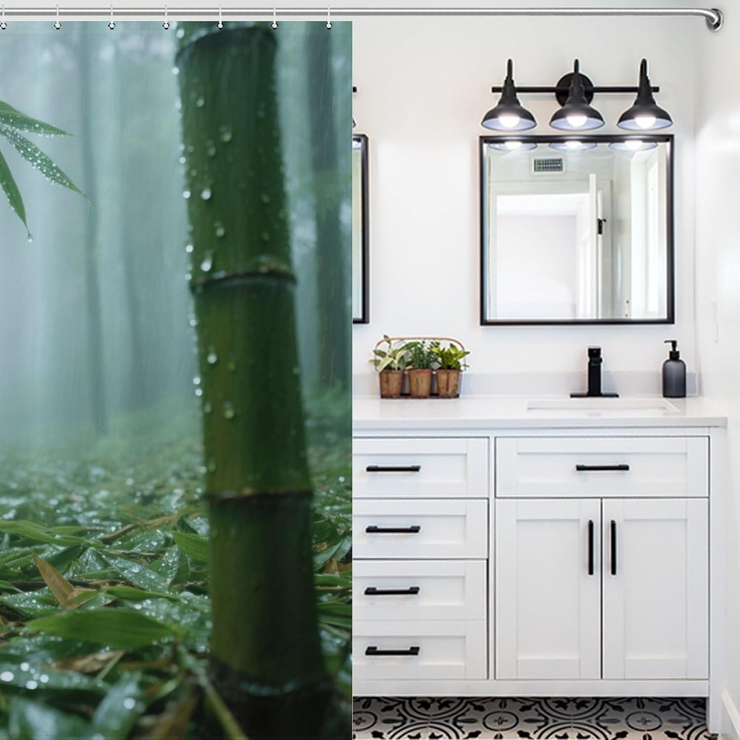 Shower Curtains Fabric Shower Curtain Liner Liner Showers Curtain Bamboo Forest in The Rain Showers Curtin Opaque for Privacy Protection Water Splash Protection High Aesthetics