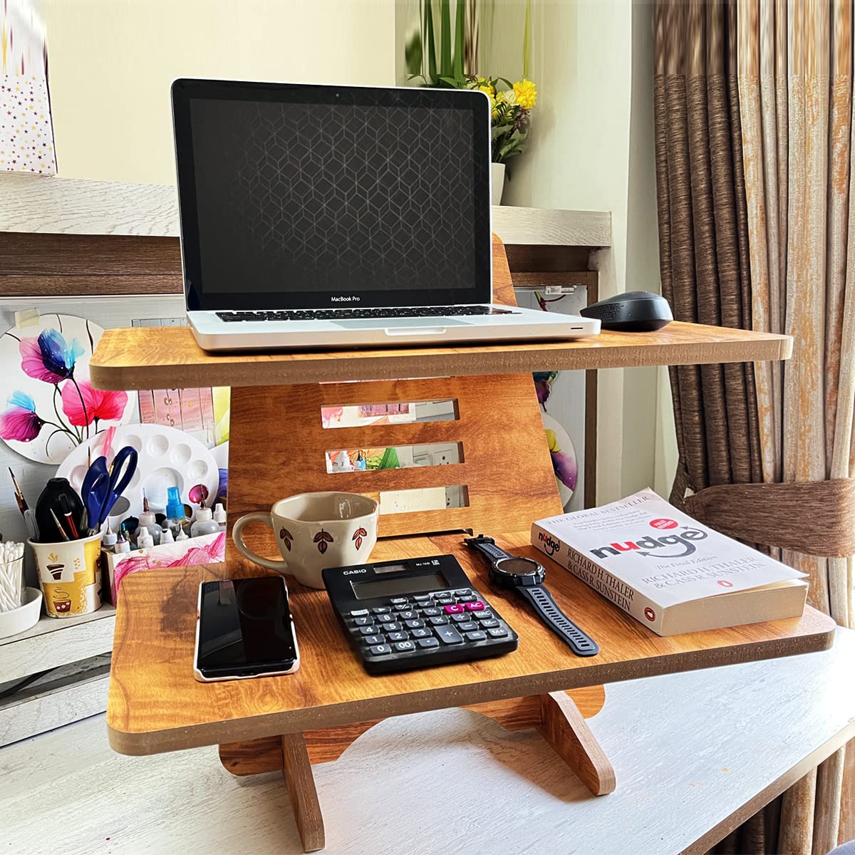 Kawachi 9 Step Height Adjustable Laptop Table Standing Desk Riser Ergonomic Sit-Stand Desk Converter Laptop Table Stand Beige (B0BCFMY65N) Amazon Price History, Amazon Price Tracker