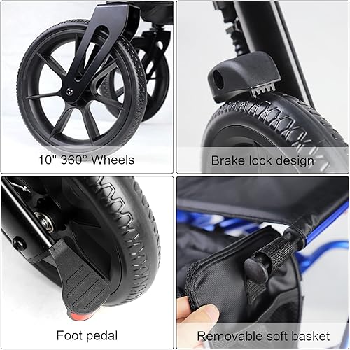 Vista 24 de WALK MATE Andador con ruedas para personas mayores de 5.3 a 7 pies con asiento ajustable en altura, ruedas de 10 pulgadas, andadores ocultos