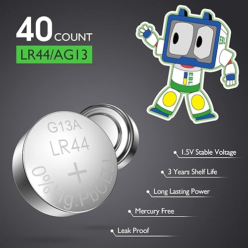 Miniatura 2 de EBL Baterías LR44, AG13 357 SR44 303 A76, pilas alcalinas de botón de 1,5 V, pilas de moneda, paquete de 40