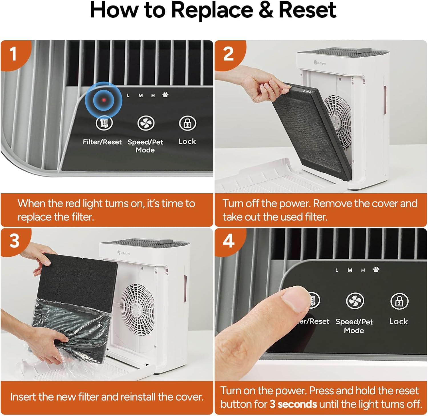 Dr.Prepare Filter Replacement for DAP01 Air Purifier, 2 Pack, 3-Stage HEPA Filter with Washable Pre-Filter and Activated Carbon