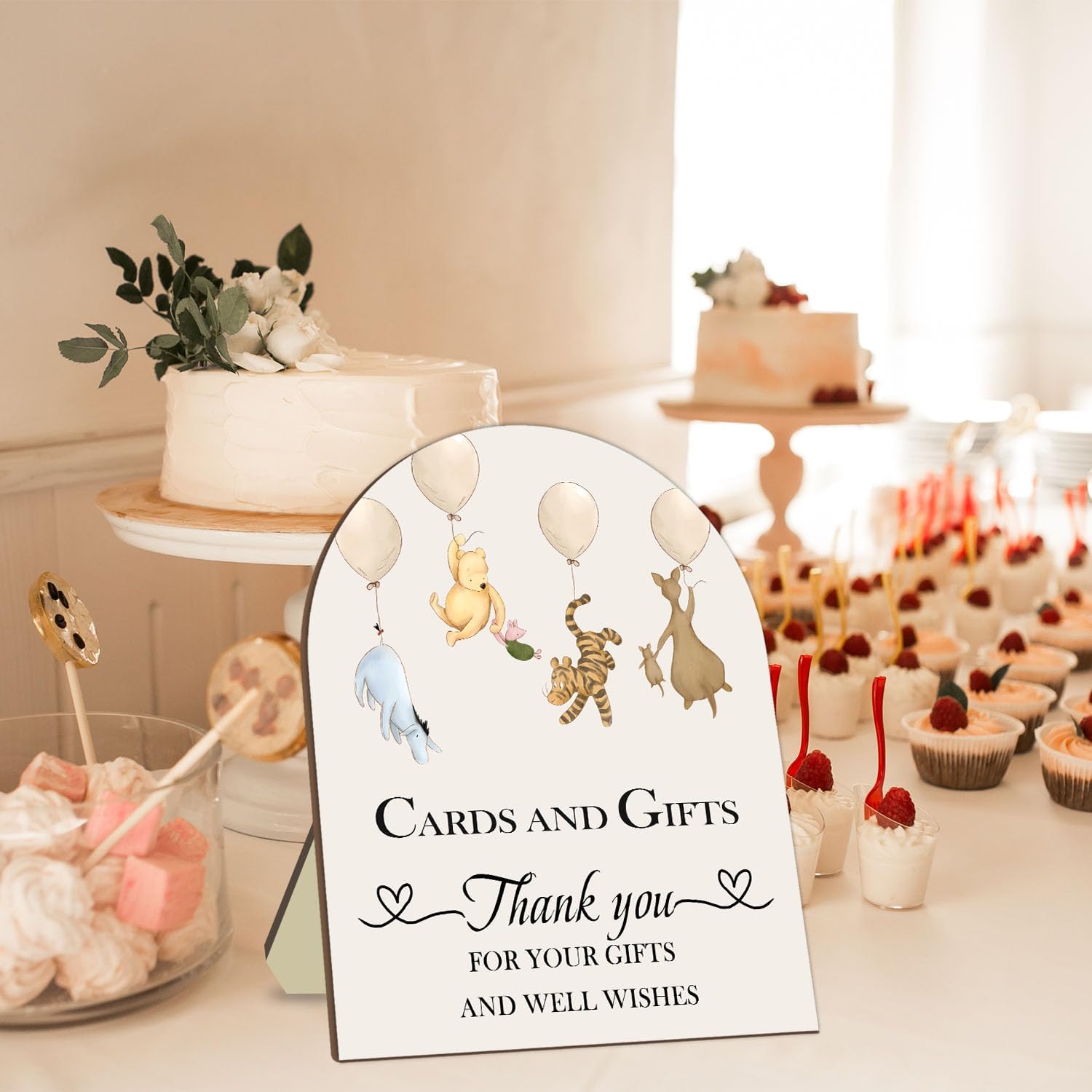 Winnie Cards and Gift Sign, Classic Pooh Thank You Wooden Sign, Classic Winnie Bridal Shower Baby Shower Favors, Thank You for Your Gift and Well Wishes Sign with Stand 9 * 11IN image 3