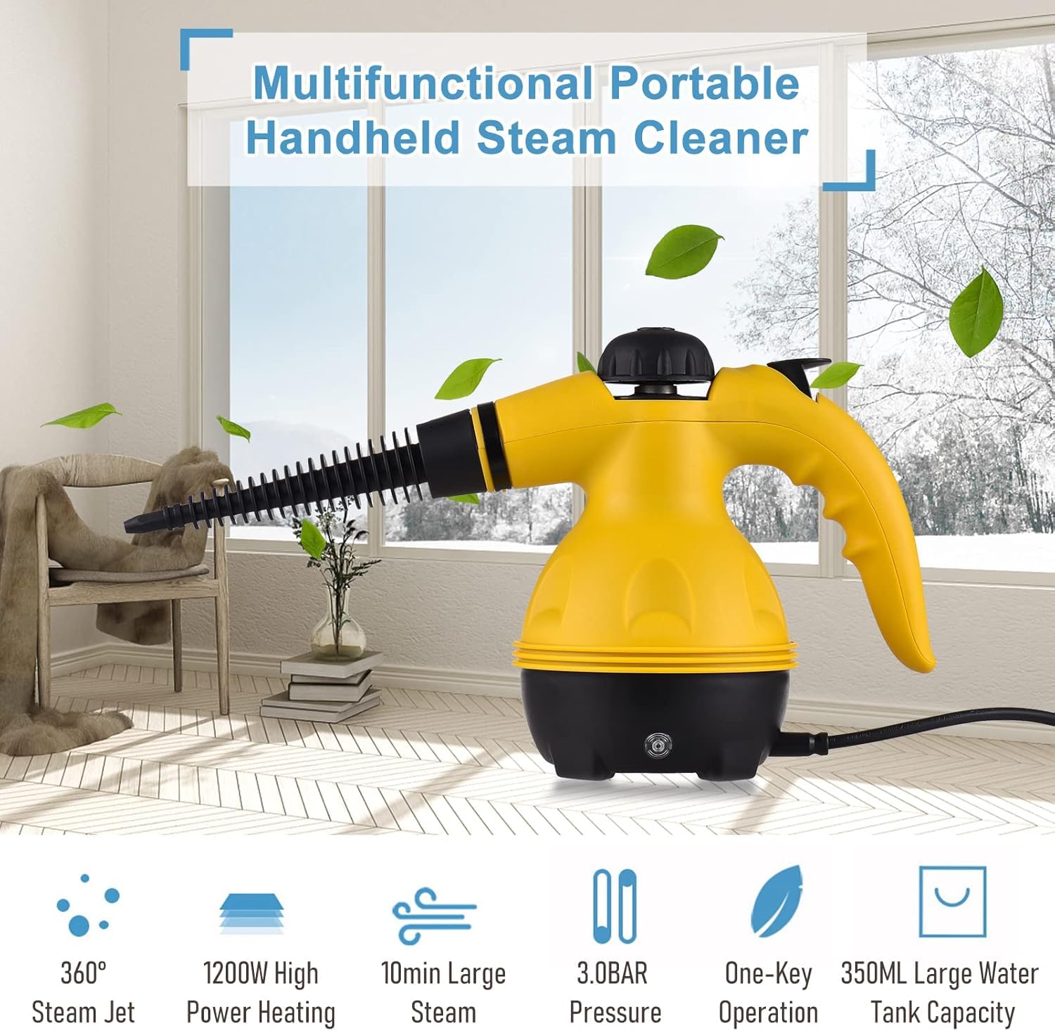 MayMax Limpiador de Vapor Electrico Portatil - Vaporeta de Mano Multiusos para Cocina Banio Cristales y Textiles, Limpieza Higienica Sin Quimicos con Accesorios