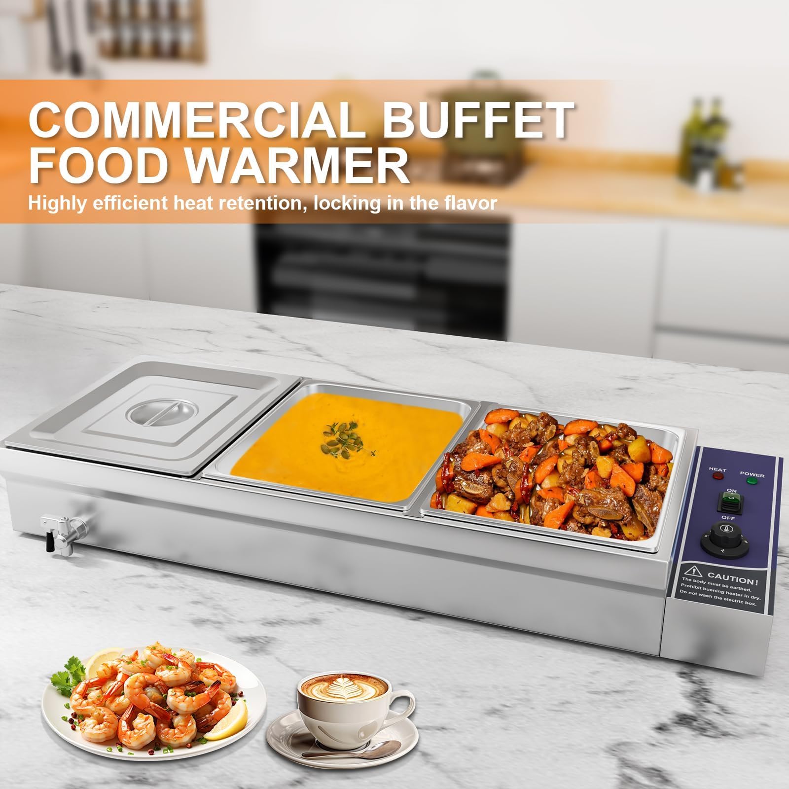 TAIMIKO Bain Marie - Wasserbad Speisenwärmer Buffetwärmer Elektrisch für Speisen (3X 1/2GN Pan)