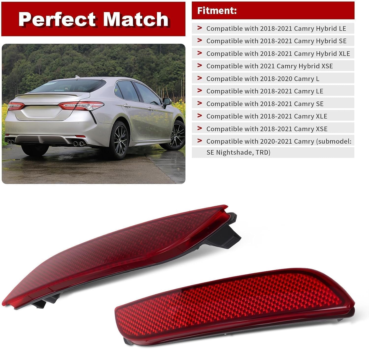 Nakkaa Left and Right Red Rear Bumper Reflector Light Lamp Compatible with Camry 2018-2021 8191006070 8192006060