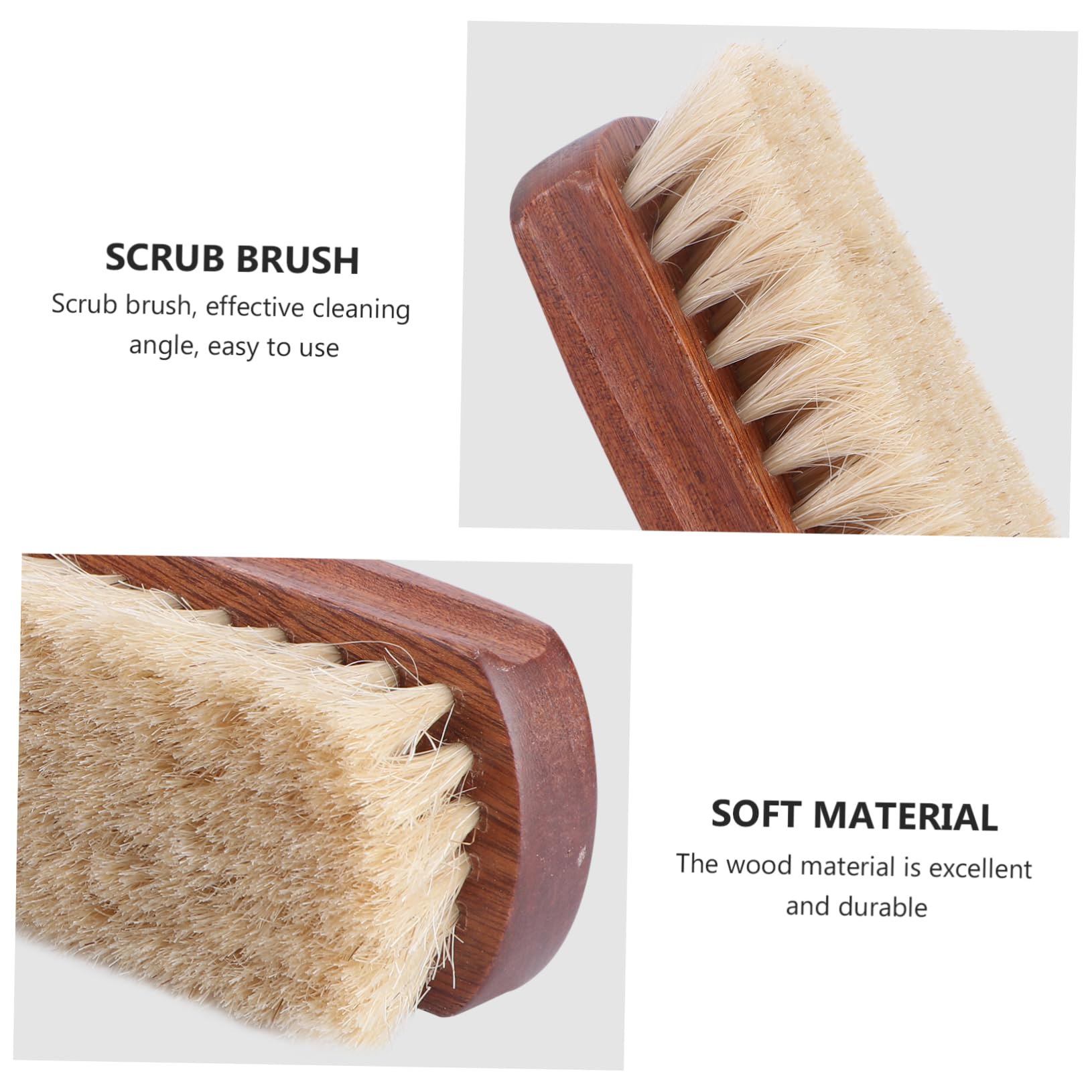 3 Piezas Cepillo De Zapatos Multifuncional Cabello De Caballo Abrigo Mango De Madera Lustrador De Zapatos Desempolvar Bambú