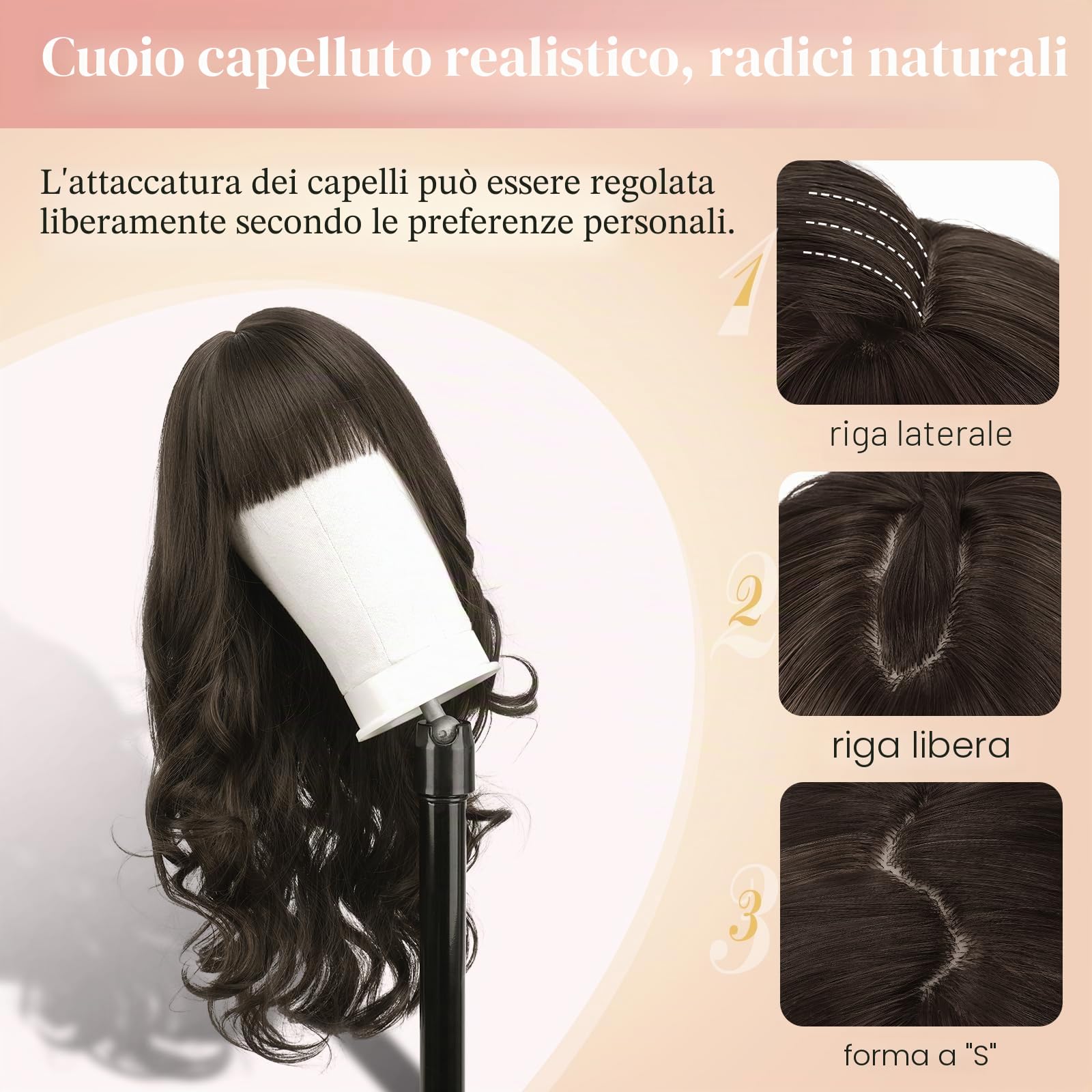Sofeiyan Parrucca Lunga Riccia,60 cm Rosso Ramato Parrucca Ondulata Donna con Frangia,Sintetica Resistente al Calore per le Donne con Capelli Radi Indossare Tutti i Giorni Feste