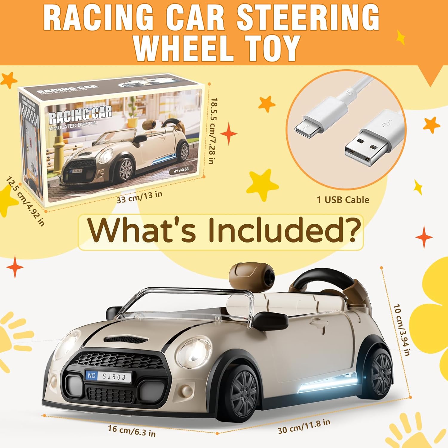 Racing Car Steering Wheel Toy, Racing Adventure Car Steering Wheel for Kids Toddler Simulated Driving Racing Cars Game with Music Interactive Learning Toys Birthday Gifts for Boys Girls Ages 3+