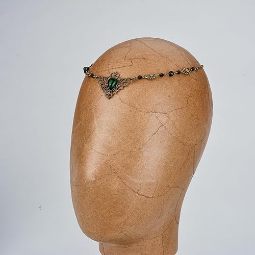 Miniatura 5 de Merroyal Cadena gótica de cabeza de luna creciente con diseño de lágrimas bohemias con diamantes de imitación, accesorios para el cabello para