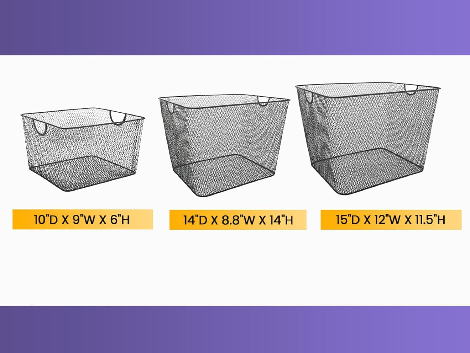 YBM HOME 1040s-2 Aufbewahrungskorb für Haushalt, Drahtgeflecht, Metall, Stahl, offenes Abfalleimer, Organizer für Küche, Schrank, Speisekammer, Obst und Gemüse, 2er-Pack, 35,6 x 25,4 x 22,6 cm