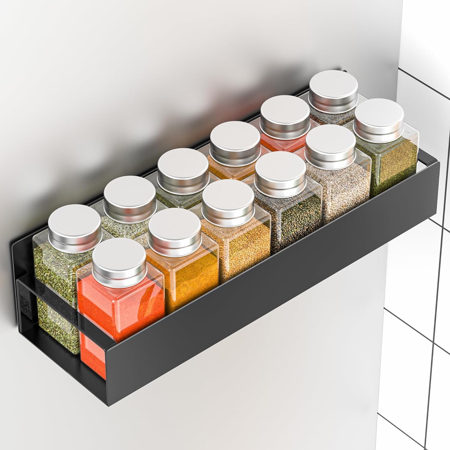 Especiero Estantería de Especias Portaespecias Paquete De 6 Estantes Magnéticos Para Especias, Organizador De Especias De Montaje En Pared De Acero Al Carbono Para Refrigerador Y Horno, Estante De Alm