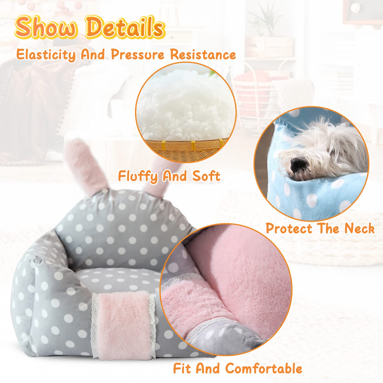 PETCUTE Katzenbett Hundebett,Haustierbett für Katzen und kleine Hunde,Waschbar Kaninchen Design Katzen Bettchen,Niedliches Lustiges Katzenbett,Extra Weich Hundesofa Hundekissen,Warme Hundematratze