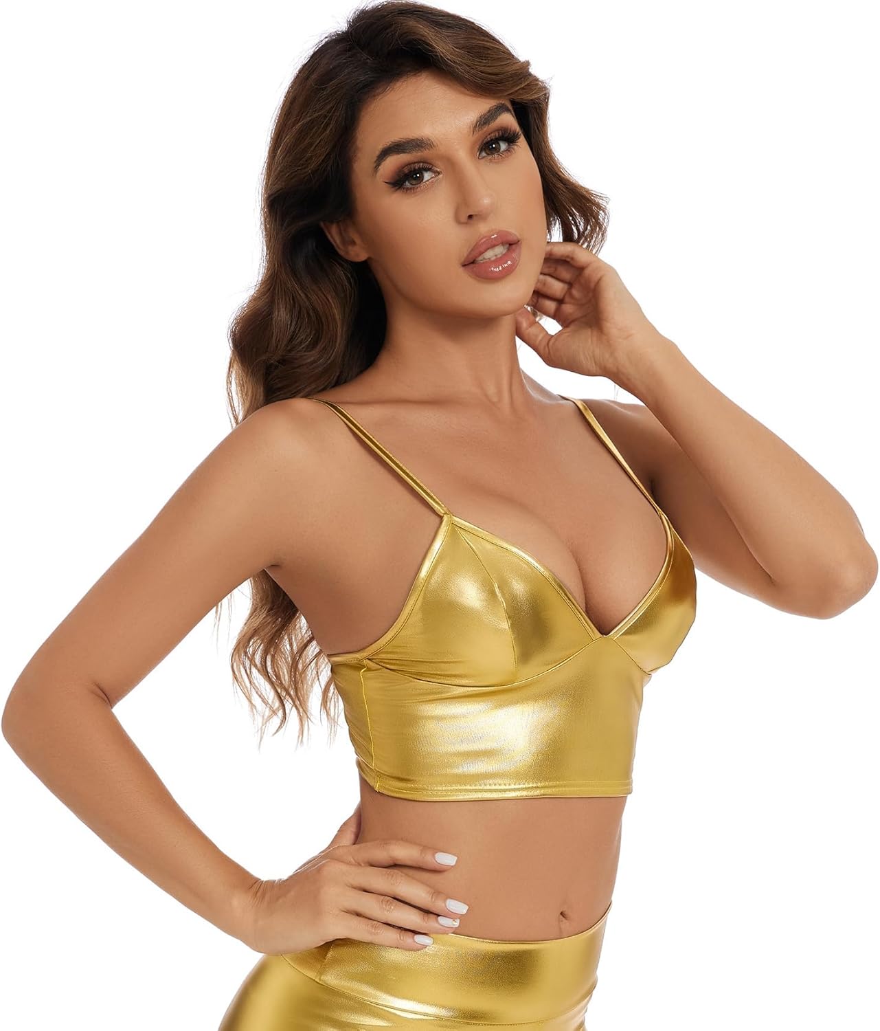 Women's Metallic Crop Tops Shiny V-Neck Tube Bra for Dancing, Raves, Festivals, Costumes - Image 5
