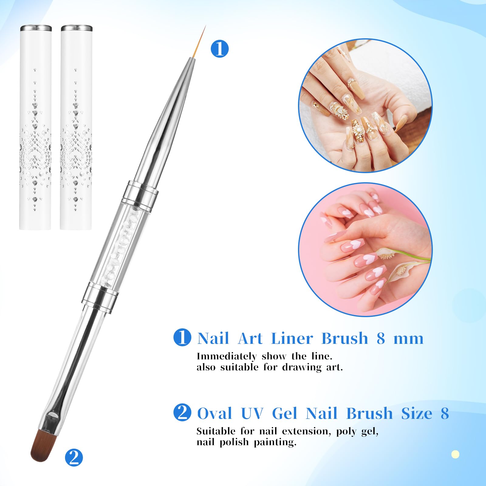 JJUNW 2 piezas de pincel de doble extremo para uñas de gel, pincel de uñas 2 en 1 para diseño de arte de uñas, pincel-gel fineliner para arte de uñas DIY