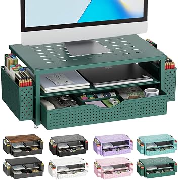 gianotter Desk Organizers and Accessories, Monitor Stand with Drawer and 2 Pen Holder, Desktop Organizer Suitable for Offices and Dormitories Green