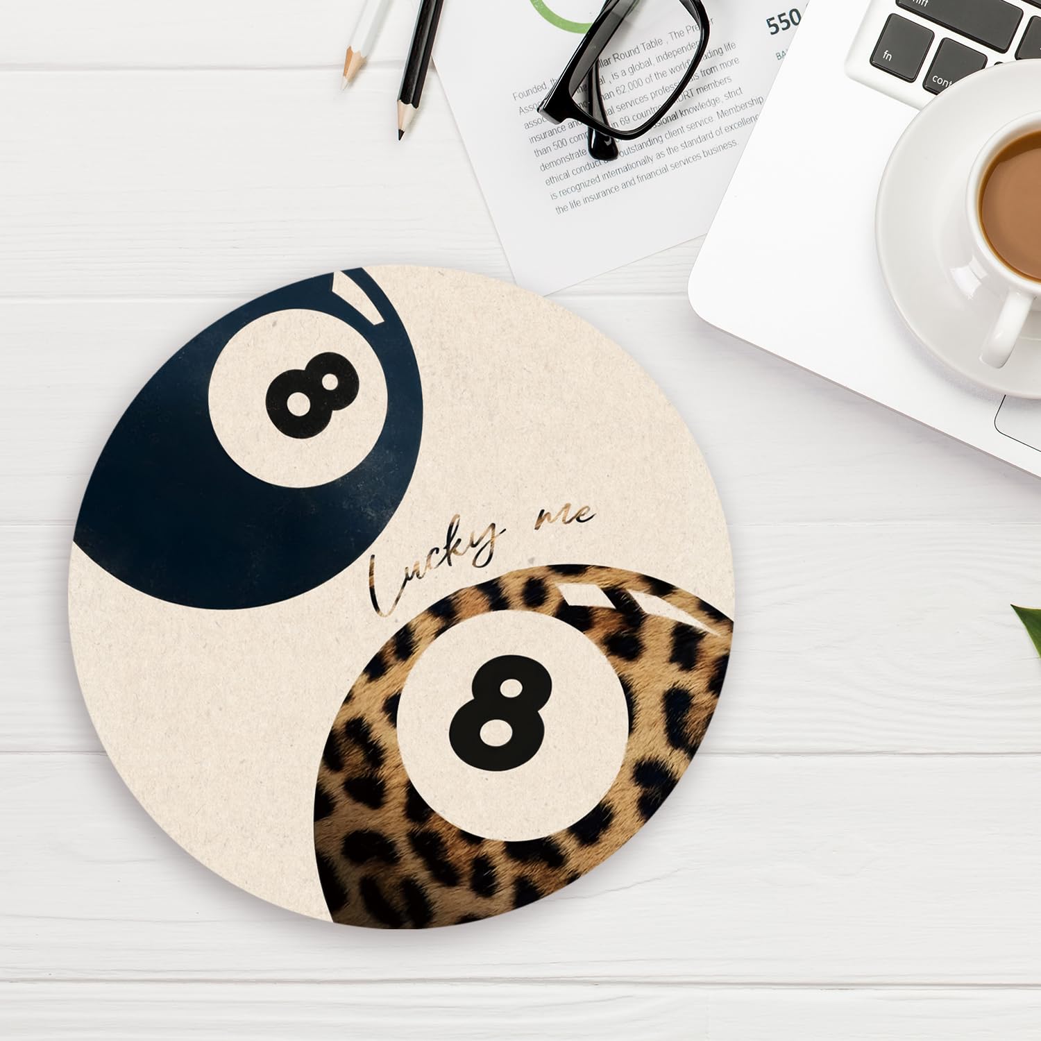 Modna preppy gepard podkładka pod mysz, panterka podkładka pod mysz na biurko, Lucky 8 Ball podkładka pod mysz do biura akademika komputerowego laptopa gier, materiały biurowe dla kobiet