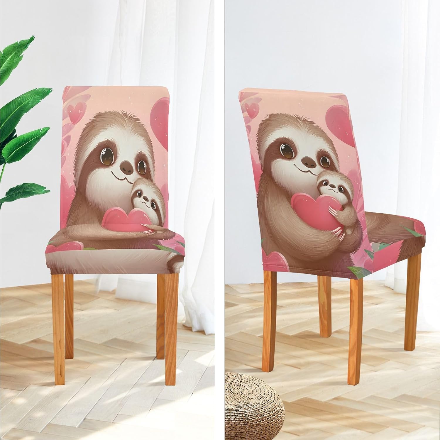 ALAZA Chair Covers for Dining Room, Sloth Love Stretch Chair Cover Sets Chair Protector Removable Washable for Ktichen Restaurant Hotel
