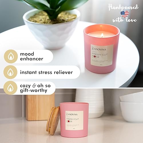 Miniatura 4 de Anovina Vela perfumada de rosa, mezcla de cera de soja de larga duración, vela floral no tóxica para decoración del hogar y relajación, regalo