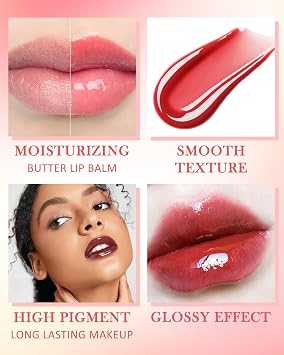 Lip Balm Butter Vanilla,Hydrating Tinted Butter Lip Gloss,Clear Lip Mask Lip Care Moisturizer,Lip Treatment Balm,Non-Sticky Glow Reviver Fat Lip Oil Lipgloss,Women's Day Makeup Gift for Women-01